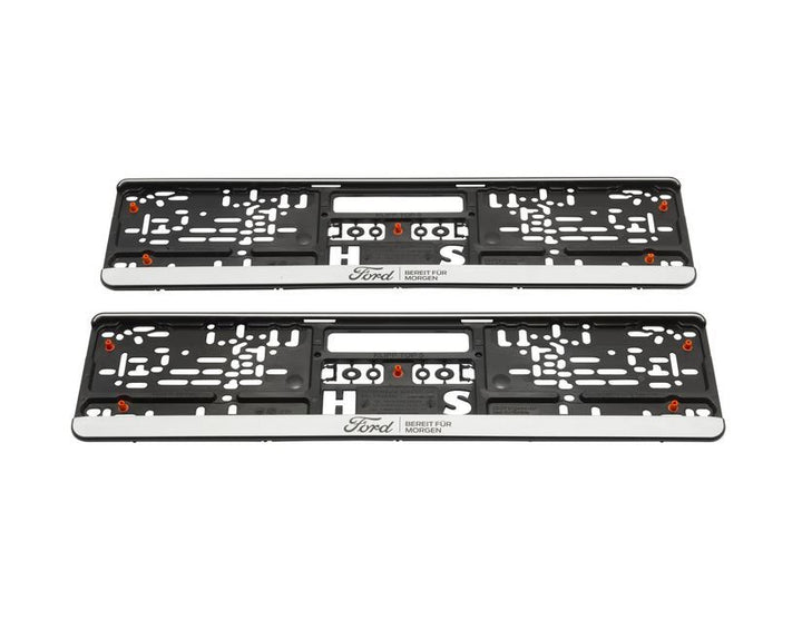 Portatarga Ford, argento, con stemma Ford nero e scritta nera 