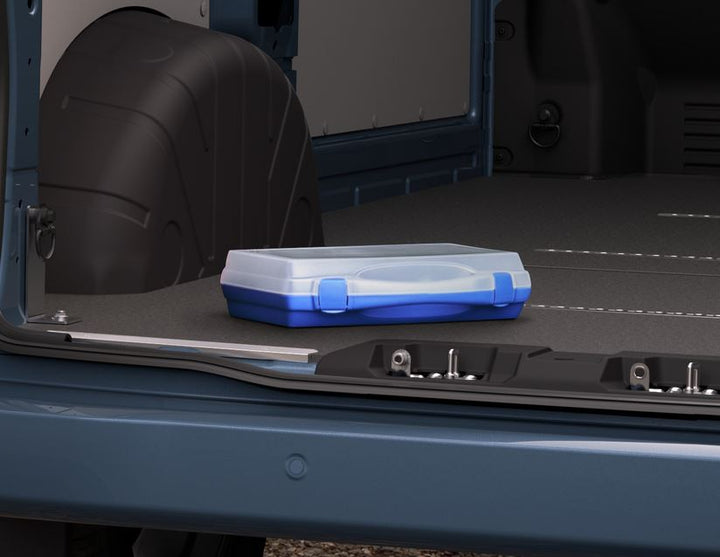 Originale Ford Transit/Transit Custom Cargo Securing Pack in una scatola blu e bianca semitrasparente