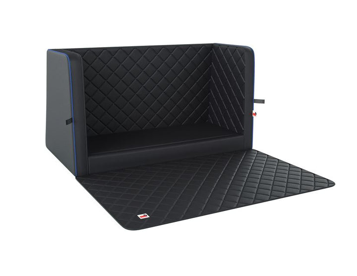 padsforall®* Rivestimento bagagliaio per trasporto animali domestici  similpelle nera con profilo blu, misura: S