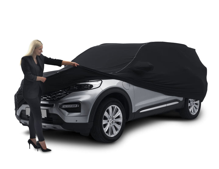 Originale Ford Explorer Plug-In-Hybrid Copertura protettiva Premium nera con rivestimento bianco e logo Ford ovale bianco