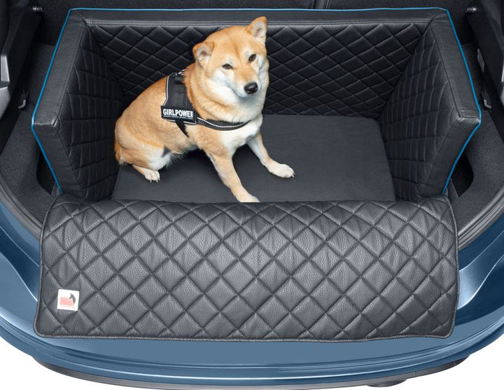 padsforall®* Rivestimento bagagliaio per trasporto animali domestici  similpelle nera con profilo blu, misura: S