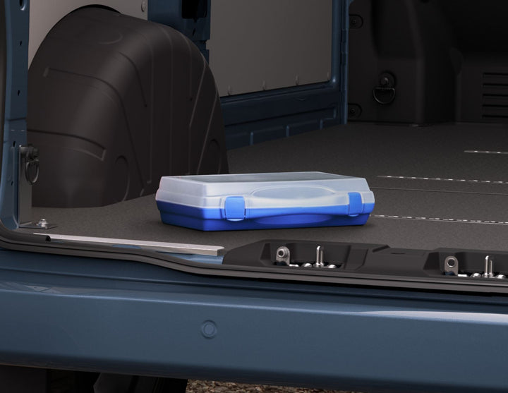 Originale Ford Transit/Transit Custom Cargo Securing Pack in una scatola blu e bianca semitrasparente