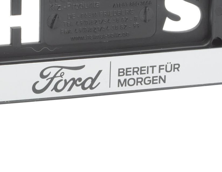 Portatarga Ford, argento, con stemma Ford nero e scritta nera 