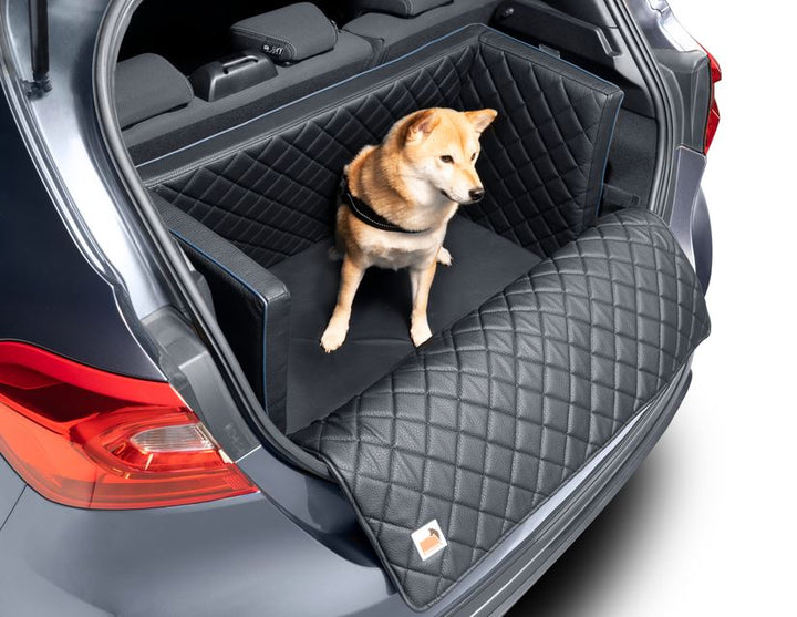 padsforall®* Rivestimento bagagliaio per trasporto animali domestici  similpelle nera con profilo blu, misura: S